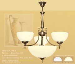Lampa żyrandol 5 płom. odwrotny Sevilla klosz alabaster Ø 19cm boczne Ø 35cm środek biały krem S4C ICARO