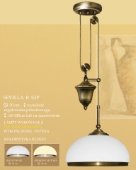 Lampa żyrandol 1 płom. z przeciwwagą Sevilla R klosz opal Ø 30cm biały krem RS1P RS1PE ICARO