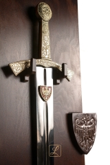 SZCZERBIEC coronation sword chrome version + wooden table - replica
