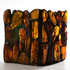 L4 T-Light square cube candle holder in amber. Baltic amber