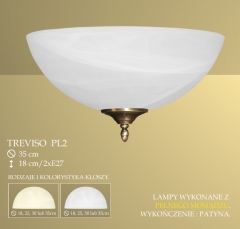 Lampa plafon 2 płomienny Treviso klosz alabaster Ø 35cm biały krem PL2 ICARO