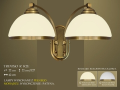 Lampa kinkiet 2 płomienny Treviso R klosz opal Ø 20cm biały krem K2 K2E ICARO
