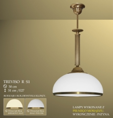 Lampa wisząca 1 płom. Treviso R klosz opal Ø 30cm biały krem RS1 RS1E ICARO