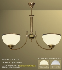 Lampa żyrandol 2 płomienny odwrotny Treviso R klosz opal Ø 20cm biały krem RS2NA RS2NAE ICARO