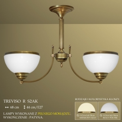 Lampa żyrandol 2 płomienny odwrotny Treviso R klosz opal Ø 20cm biały krem RS2NAK RS2NAKE ICARO