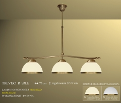 Lampa żyrandol 3 płom. regulowana wysokość Treviso R klosz opal Ø 20cm biały krem RS3L RS3LE ICARO
