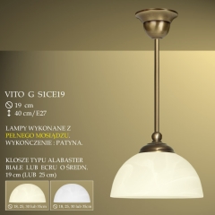 Lampa zwis pojedynczy Vito G klosz alabaster Ø 19cm biały krem S1C ICARO