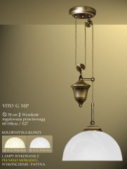 Lampa żyrandol 1 płom. z przeciwwagą Vito G klosz alabaster Ø 22cm biały krem S1P ICARO