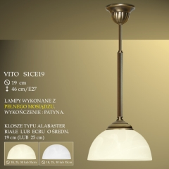 Lampa zwis pojedynczy Vito klosz alabaster Ø 19cm biały krem S1C ICARO