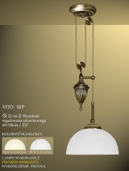 Lampa żyrandol 1 płom. z przeciwwagą Vito klosz alabaster Ø 22cm biały krem S1P ICARO