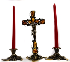 Carol set BURSZTYN cross K2N + 2 candlesticks, Brass