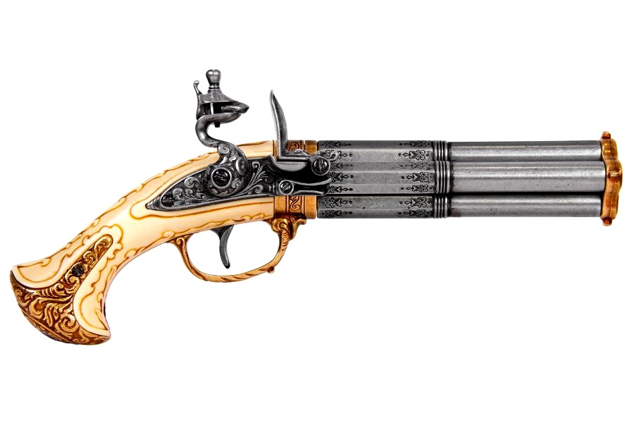 Four barrel rocker pistol ivory handle France 18th century Denix 1310 - replica