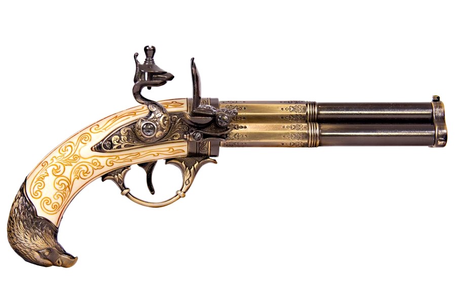 Three barrel rocker pistol ivory handle France 18th century Denix 5306 - replica