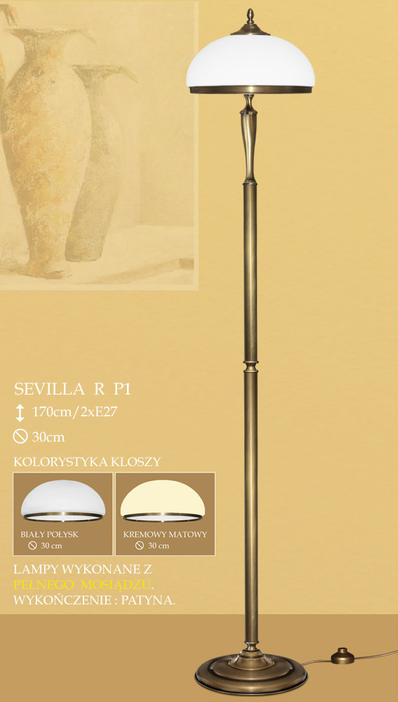 Lampa podłogowa 2 płom. Sevilla R klosz opal Ø 30cm biały krem RP1 RP1E ICARO