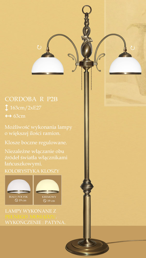 Lampa podłogowa 2 ramienna CORDOBA R klosz opal Ø 20cm biały krem RP2B RP2BE ICARO