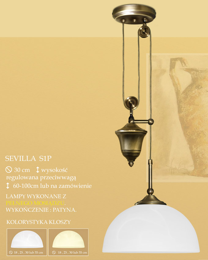 Sevilla 1-flame chandelier lamp with counterbalance shade alabaster Ø 30cm white cream S1P ICARO