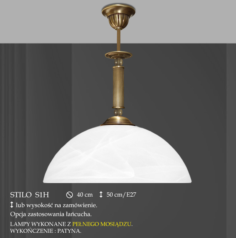 Lampa zwis 1 płom. Stilo klosz alabaster Ø 40cm biały krem S1HE ICARO
