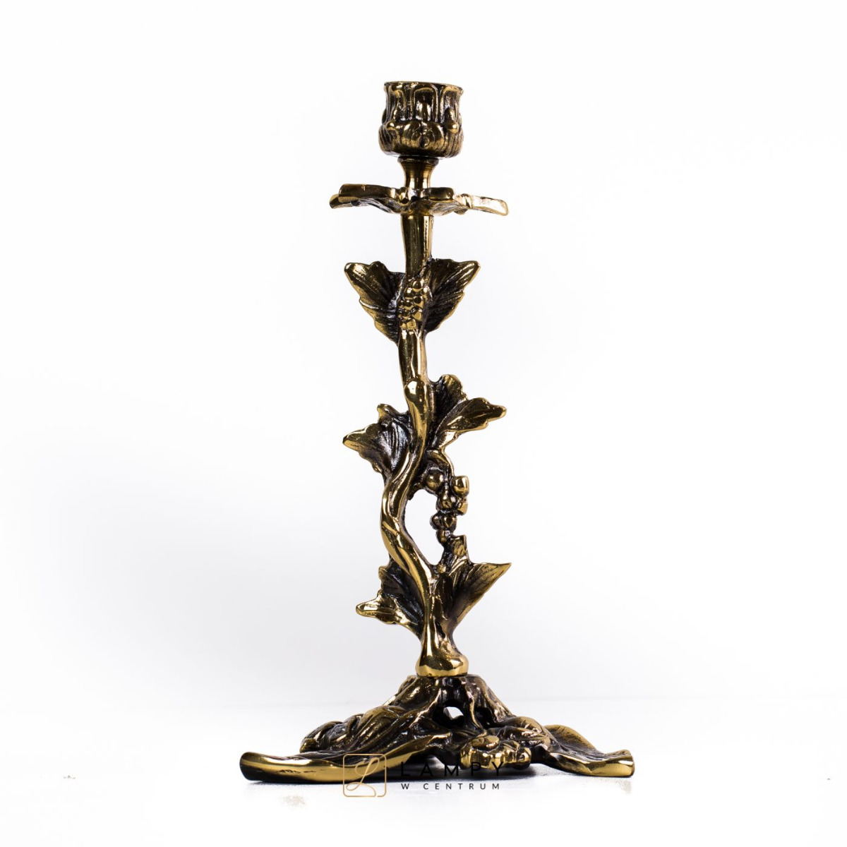 Brass candlestick, single flame with vine No. 28