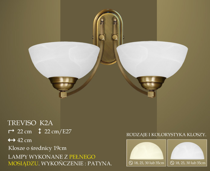 Lampa kinkiet 2 płomienny odwrotny Treviso klosz alabaster Ø 19cm biały krem K2A ICARO