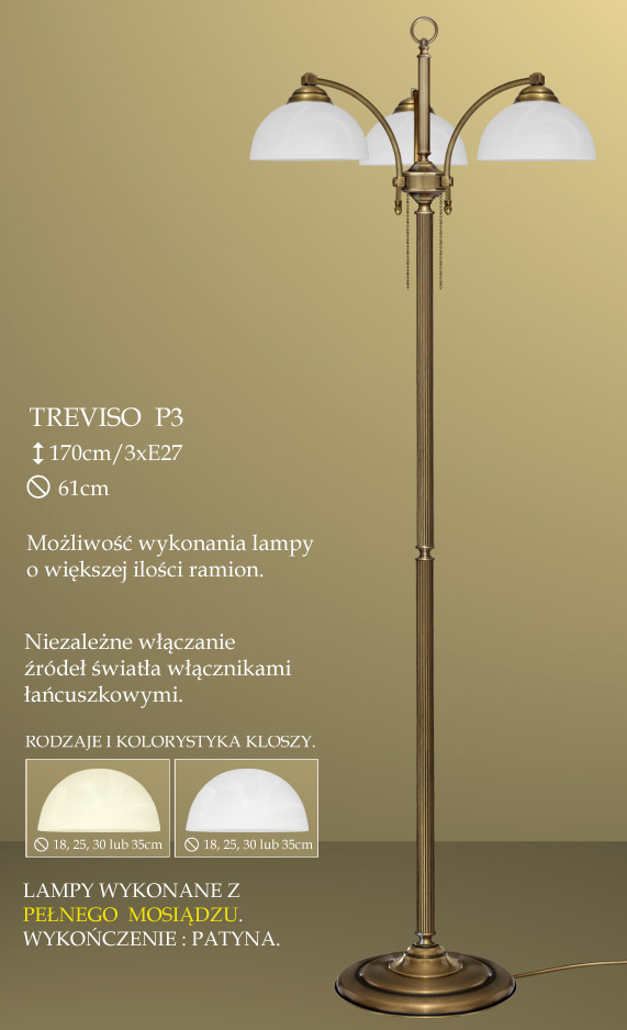 Lampa podłogowa 3 płom. Treviso klosz alabaster Ø19cm biały krem P3 ICARO